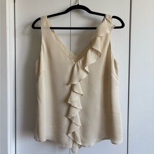 VTG Graham & Spencer Womens Tank Top Sz M Black Ruffle Front Silk Sleeveless